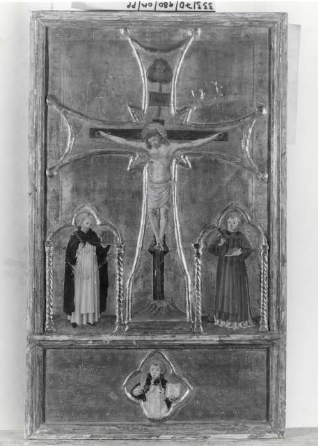 Sotheby's — Maestro di Marradi - sec. XV/ XVI - Cristo crocifisso con san Domenico, san Lorenzo e san Tommaso d'Aquino — insieme
